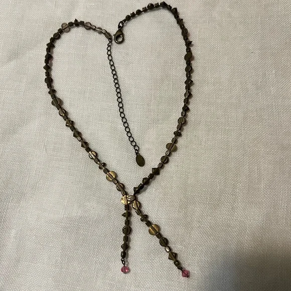 Vintage Sorrelli Pink Y Rhinestone Necklace - Picture 3 of 8